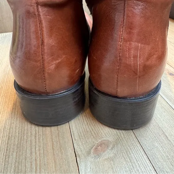 Clarks Tamro Spice Brown Leather Lined Zip Knee Boots Rubber Tread Low Heel 7.5