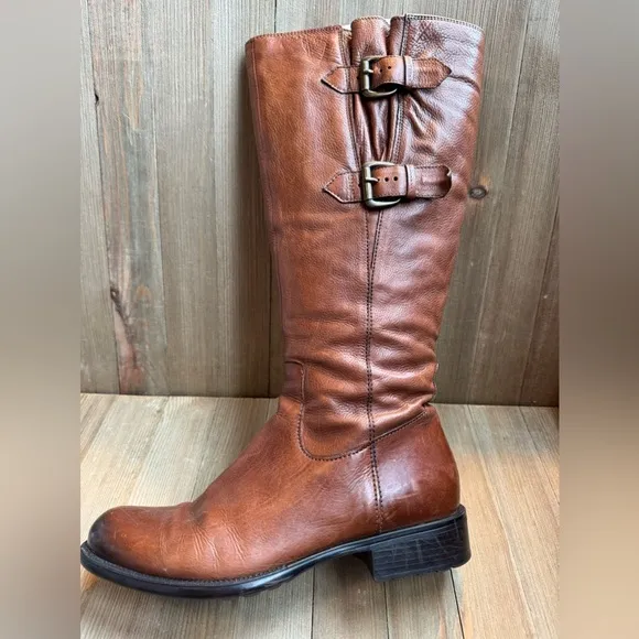 Clarks Tamro Spice Brown Leather Lined Zip Knee Boots Rubber Tread Low Heel 7.5