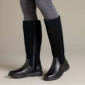 Clarks Unstructured Leather Tall Shaft Boots Un Elda Hi Black Size 6 NIB