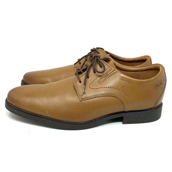 Clarks Whiddon Oxford Cognac Leather Men’s Shoes size 10 Wide