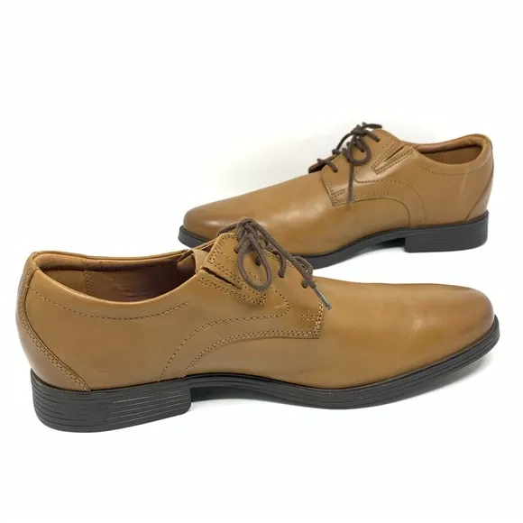 Clarks Whiddon Oxford Cognac Leather Men’s Shoes size 10 Wide
