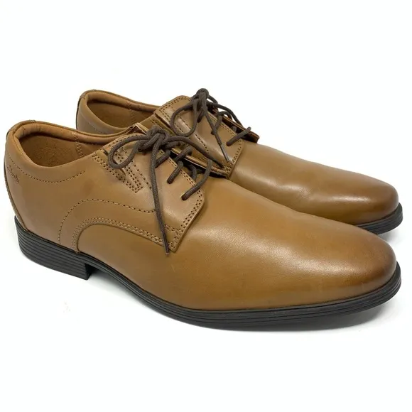 Clarks Whiddon Oxford Cognac Leather Men’s Shoes size 10 Wide