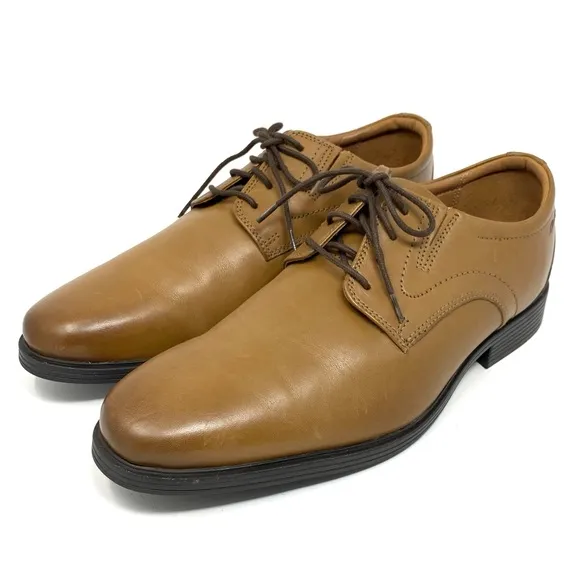 Clarks Whiddon Oxford Cognac Leather Men’s Shoes size 10 Wide