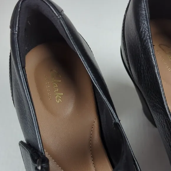 CLARKS Women's Adya Clara Black Leather Mary Jane Heels