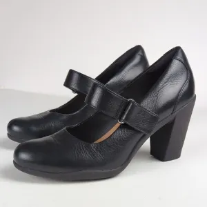 CLARKS Women's Adya Clara Black Leather Mary Jane Heels