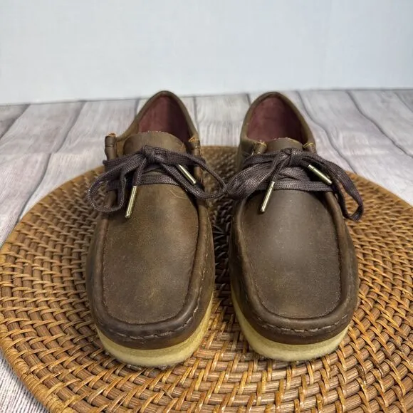 Clarks Women’s Brown Leather Shoes Oxford Moccasins Wallabee Beewax Size 7