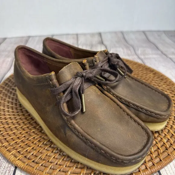 Clarks Women’s Brown Leather Shoes Oxford Moccasins Wallabee Beewax Size 7