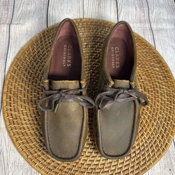 Clarks Women’s Brown Leather Shoes Oxford Moccasins Wallabee Beewax Size 7