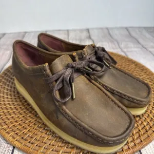 Clarks Women’s Brown Leather Shoes Oxford Moccasins Wallabee Beewax Size 7