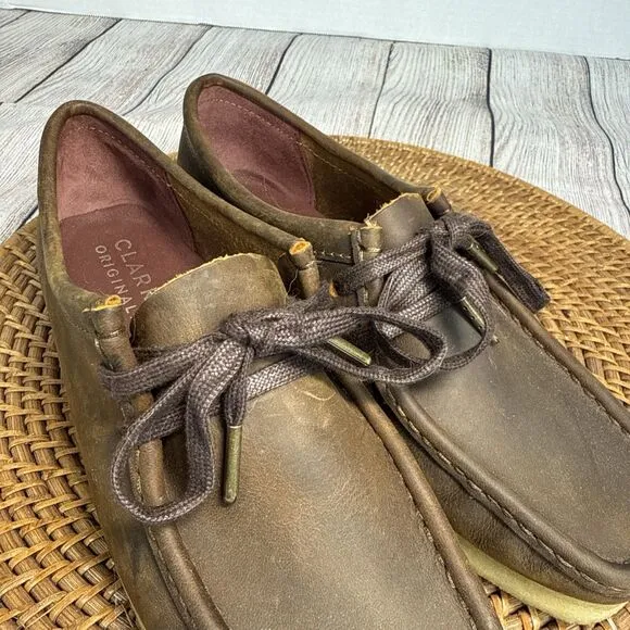 Clarks Women’s Brown Leather Shoes Oxford Moccasins Wallabee Beewax Size 7