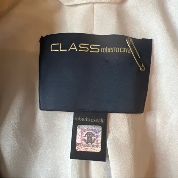 Class Roberto Cavalli Sz 46/10-12 Raincoat White Gray Italy/missing Button