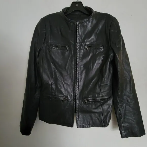 Classiques Entier Atelier Black 100% Leather Moto Jacket Size Small