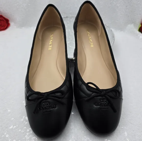 Coach Allyson Quilted Ballet Classic Flats Black Leather Comfortable Women's 10