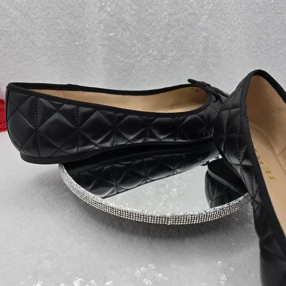 Coach Allyson Quilted Ballet Classic Flats Black Leather Comfortable Women's 10