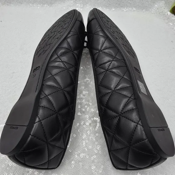 Coach Allyson Quilted Ballet Classic Flats Black Leather Comfortable Women's 10