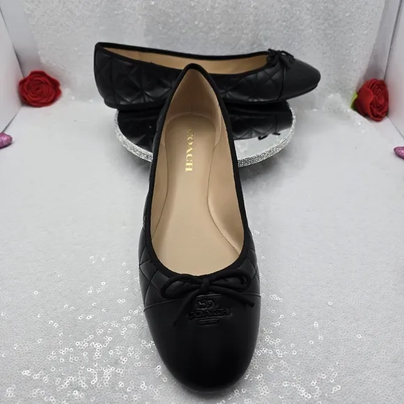 Coach Allyson Quilted Ballet Classic Flats Black Leather Comfortable Women's 10