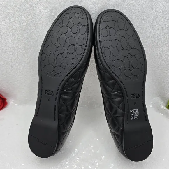 Coach Allyson Quilted Ballet Classic Flats Black Leather Comfortable Women's 10