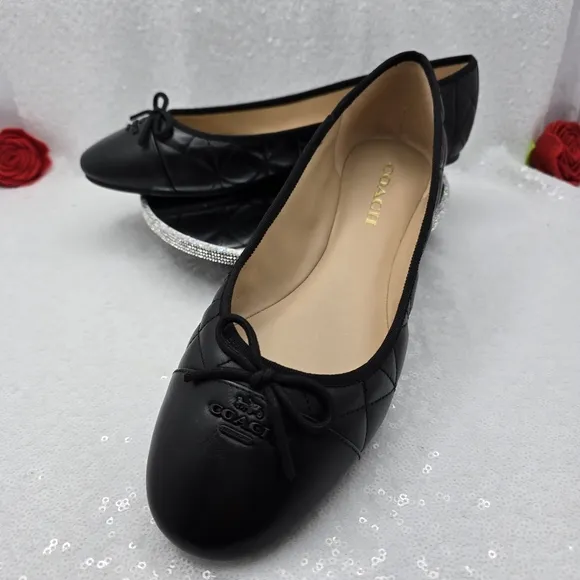 Coach Allyson Quilted Ballet Classic Flats Black Leather Comfortable Women's 10