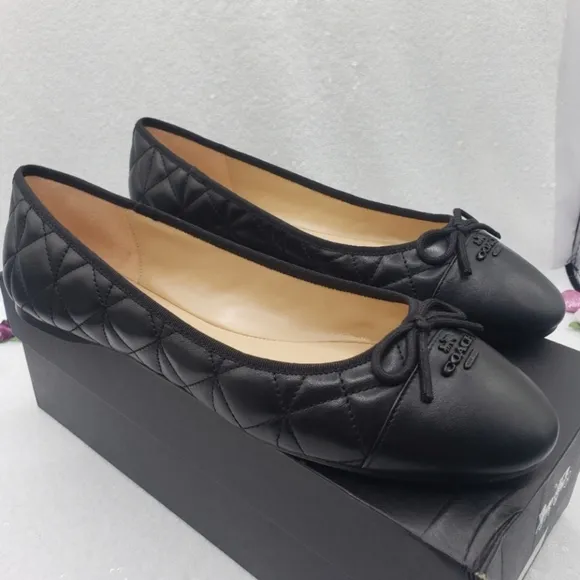 Coach Allyson Quilted Ballet Classic Flats Black Leather Comfortable Women's 10