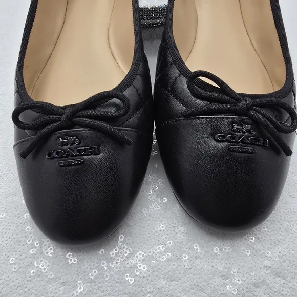Coach Allyson Quilted Ballet Classic Flats Black Leather Comfortable Women's 10