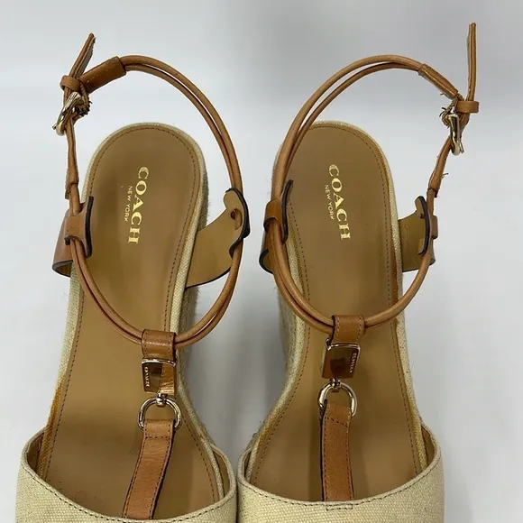 Coach Beige Espadrille Wedges Size 8.5 B
