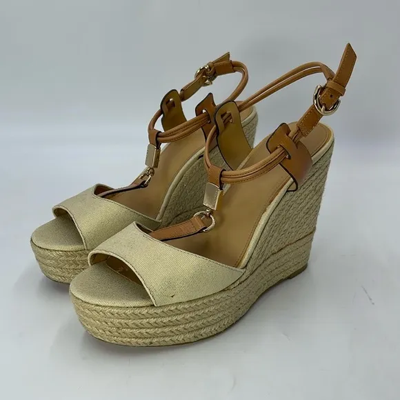 Coach Beige Espadrille Wedges Size 8.5 B