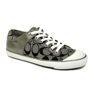 Coach bobbey black gray signature C logo canvas silver leather sneakers shoes