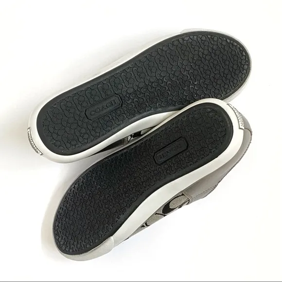 Coach bobbey black gray signature C logo canvas silver leather sneakers shoes