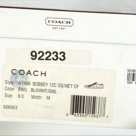 Coach bobbey black gray signature C logo canvas silver leather sneakers shoes