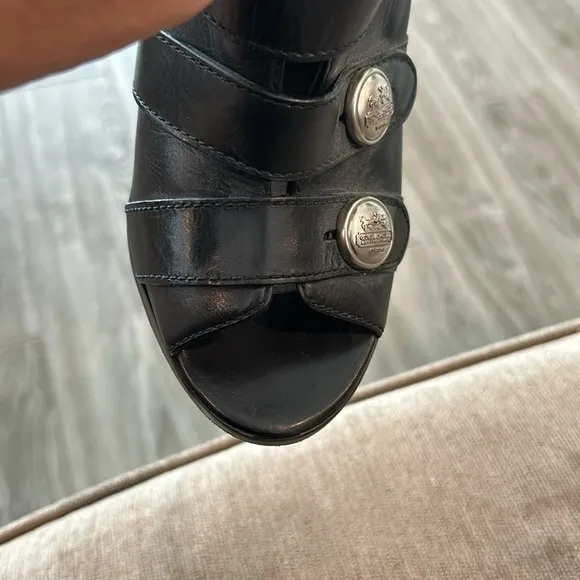 Coach Brandie Black Leather High Heel Boots Booties Shoes Size 7.5