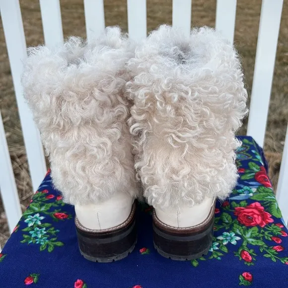 Coach Cream Shearling and Leather Flat Boots Size 6.5