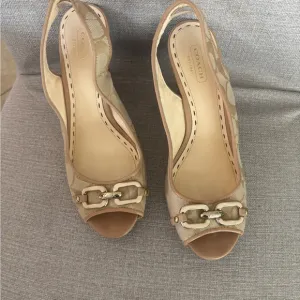 Coach Cynthia Tan Wedge Sandals with Gold hardware Detail