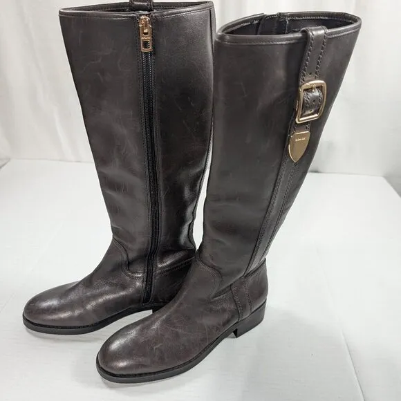 Coach Easton Semi Matte Calf Riding Boots Chestnut 6B **