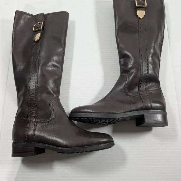 Coach Easton Semi Matte Calf Riding Boots Chestnut 6B **