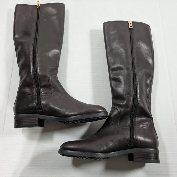 Coach Easton Semi Matte Calf Riding Boots Chestnut 6B **