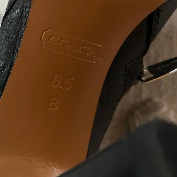 Coach Hanni Logo Black Embossed Heeled Leather Boots Ankle Booties