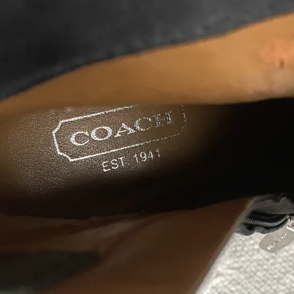 Coach Hanni Logo Black Embossed Heeled Leather Boots Ankle Booties