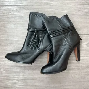 Coach Jessie Silky Black Nappa Heeled Booties Tassel Size 7