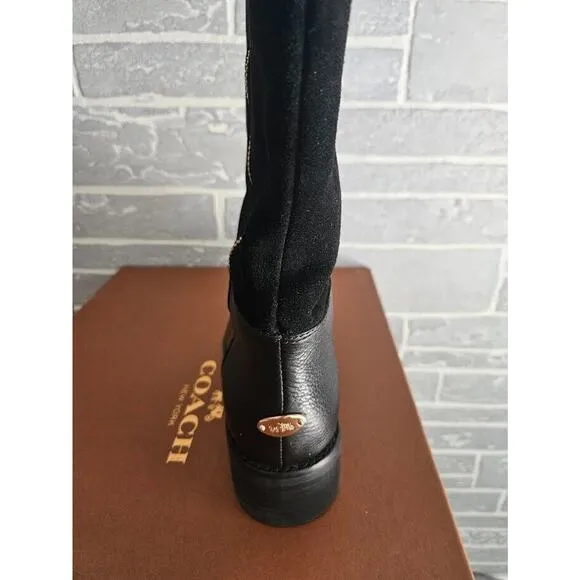 Coach Knee High Boots Women's size 8 Black Bailey Safari Leather Suede NEW