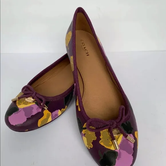 Coach Lara Floral Tumbled  flats Size 7.5 M Plum
