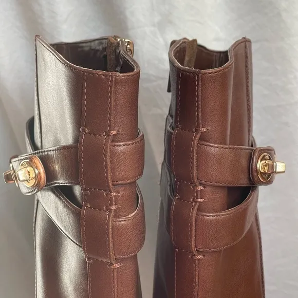 Coach Linette Boot Brown Leather Tall Flat 6B
