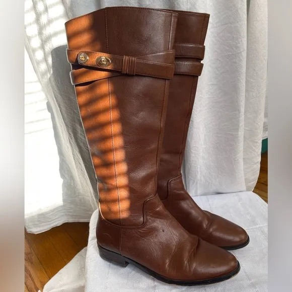 Coach Linette Boot Brown Leather Tall Flat 6B