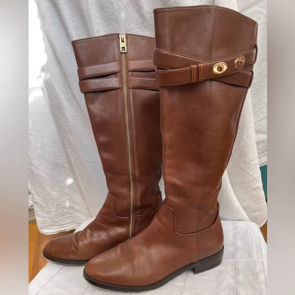 Coach Linette Boot Brown Leather Tall Flat 6B