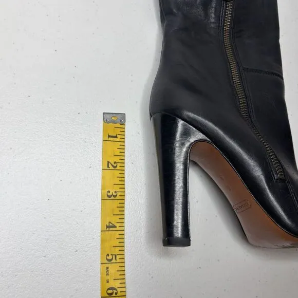 Coach Lux Black Leather Monogram Zip Heeled Ankle Booties Womens Boots Designer