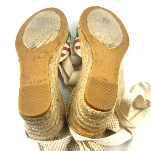 Coach Patchwork Lace Up Espadrille Wedges 9 Ankle Strap Canvas Shoes Womens