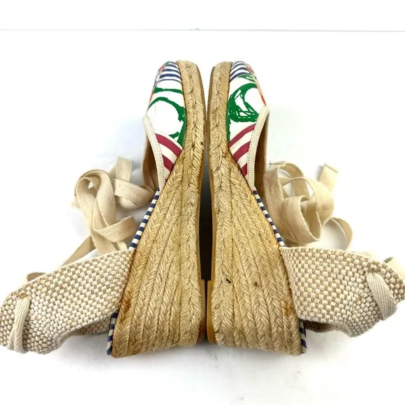 Coach Patchwork Lace Up Espadrille Wedges 9 Ankle Strap Canvas Shoes Womens