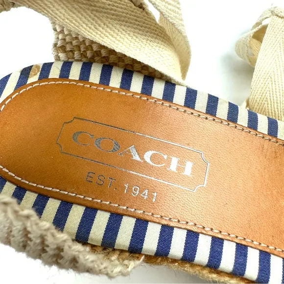 Coach Patchwork Lace Up Espadrille Wedges 9 Ankle Strap Canvas Shoes Womens