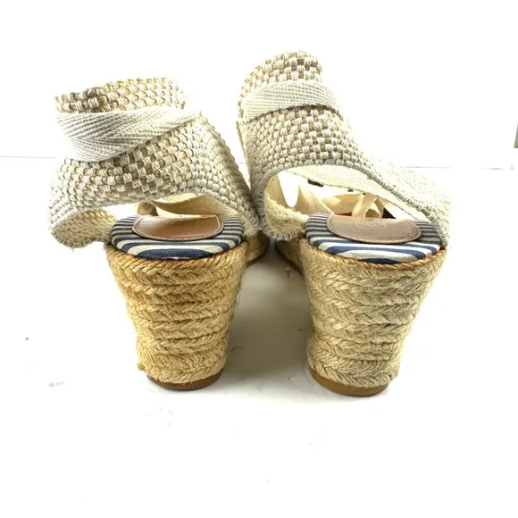 Coach Patchwork Lace Up Espadrille Wedges 9 Ankle Strap Canvas Shoes Womens