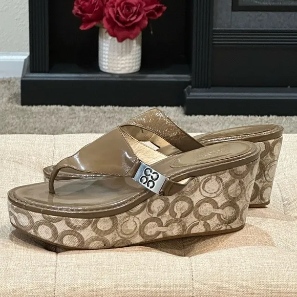 Coach Patent Leather Jody Signature Wedges - Size 10 Taupe (EUC)