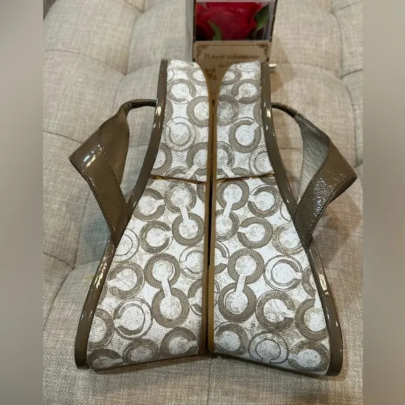 Coach Patent Leather Jody Signature Wedges - Size 10 Taupe (EUC)